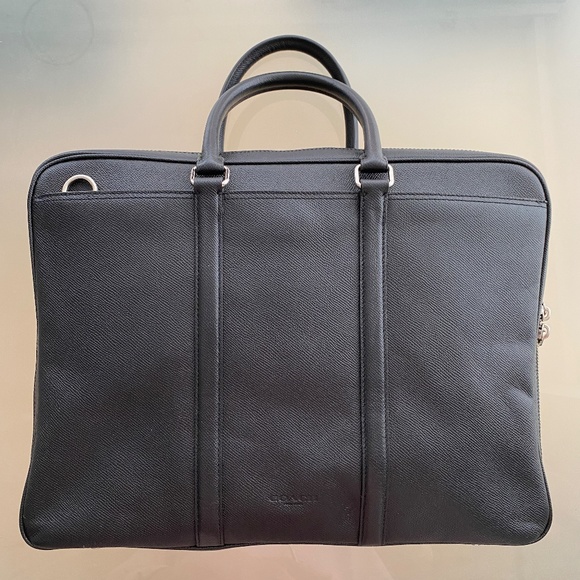 COACH - Black Saffiano Leather Metropolitan Slim Messenger Bag Briefcase GENUINE - Picture 1 of 16